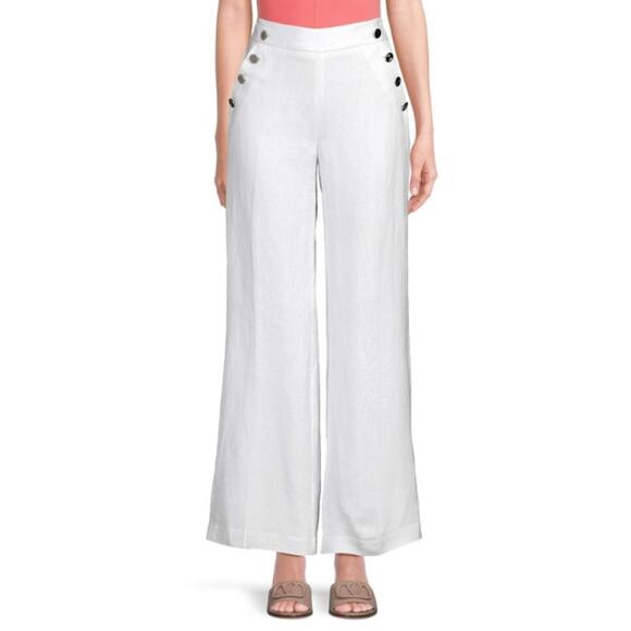 Karl Lagerfeld Pants - Karl Lagerfeld Paris Sailor Button Linen Wide Leg Pants Womens Size 14 White